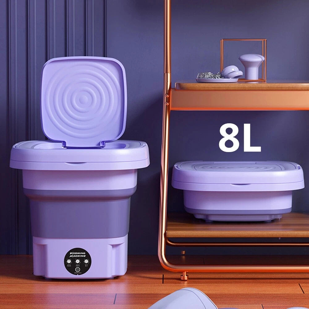 Portable Foldable Mini Washing Machine with Spin Dryer – 8L Compact Travel Washer for Underwear, Baby Clothes & Small Laundry