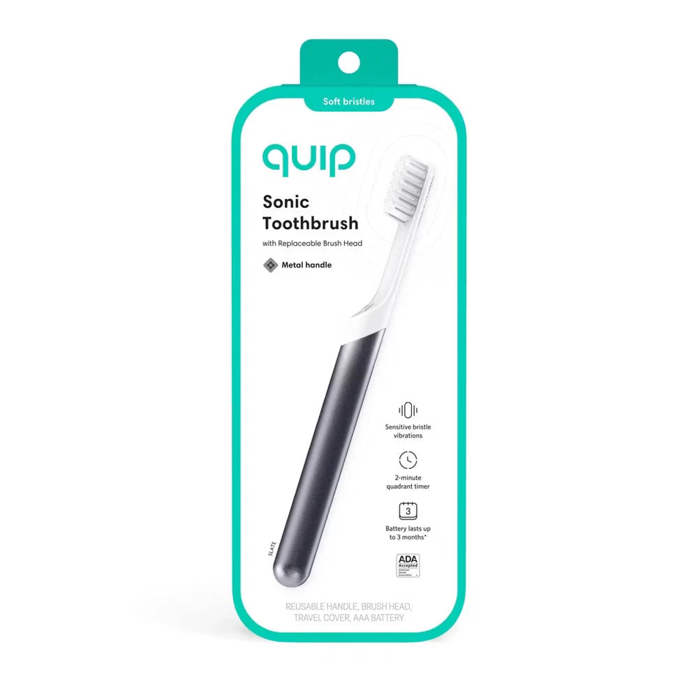 Quip Sonic Electric Metal Toothbrush with Travel Case Slate