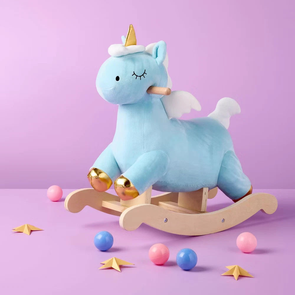 Gigglescape Unicorn Rocker for Toddlers & Kids – Plush Blue Rocking Unicorn Toy