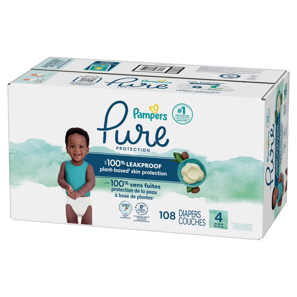 Pampers Pure Protection Baby Diapers Size 4 – 108 Count Hypoallergenic Pack