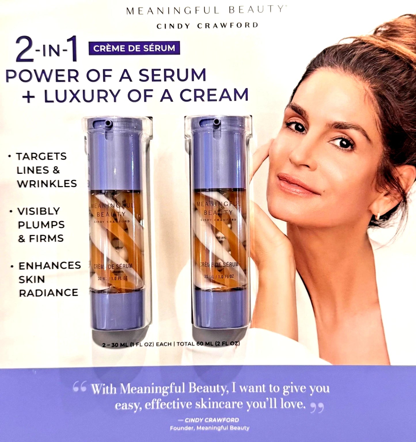Meaningful Beauty Cindy Crawford 2-in-1 Crème De Serum – 2 Pack (1 fl oz Each)