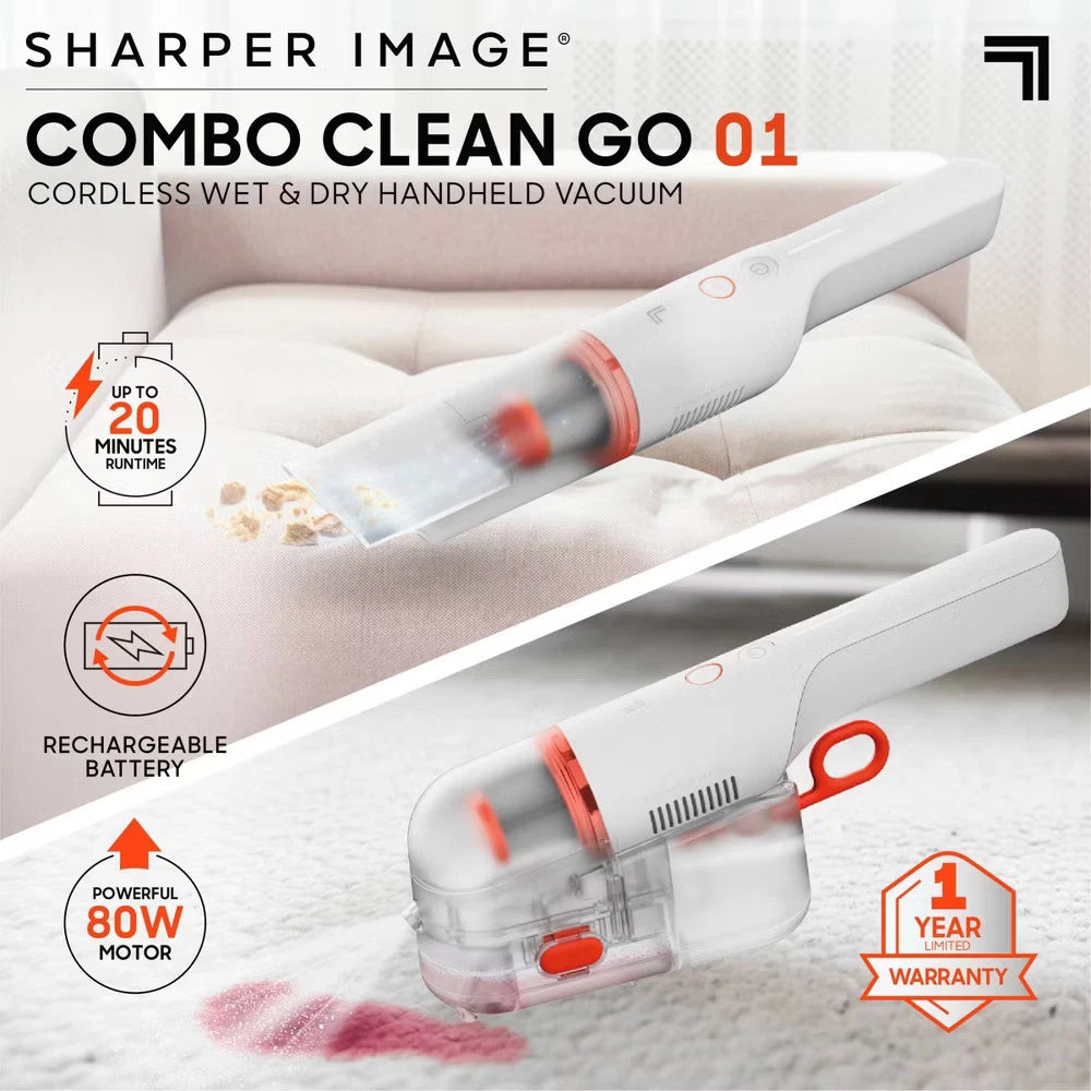 Sharper Image Cordless Handheld Vacuum with Spot Cleaner Attachment Gray/White