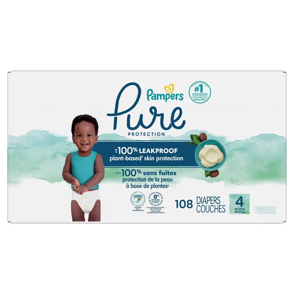 Pampers Pure Protection Baby Diapers Size 4 – 108 Count Hypoallergenic Pack