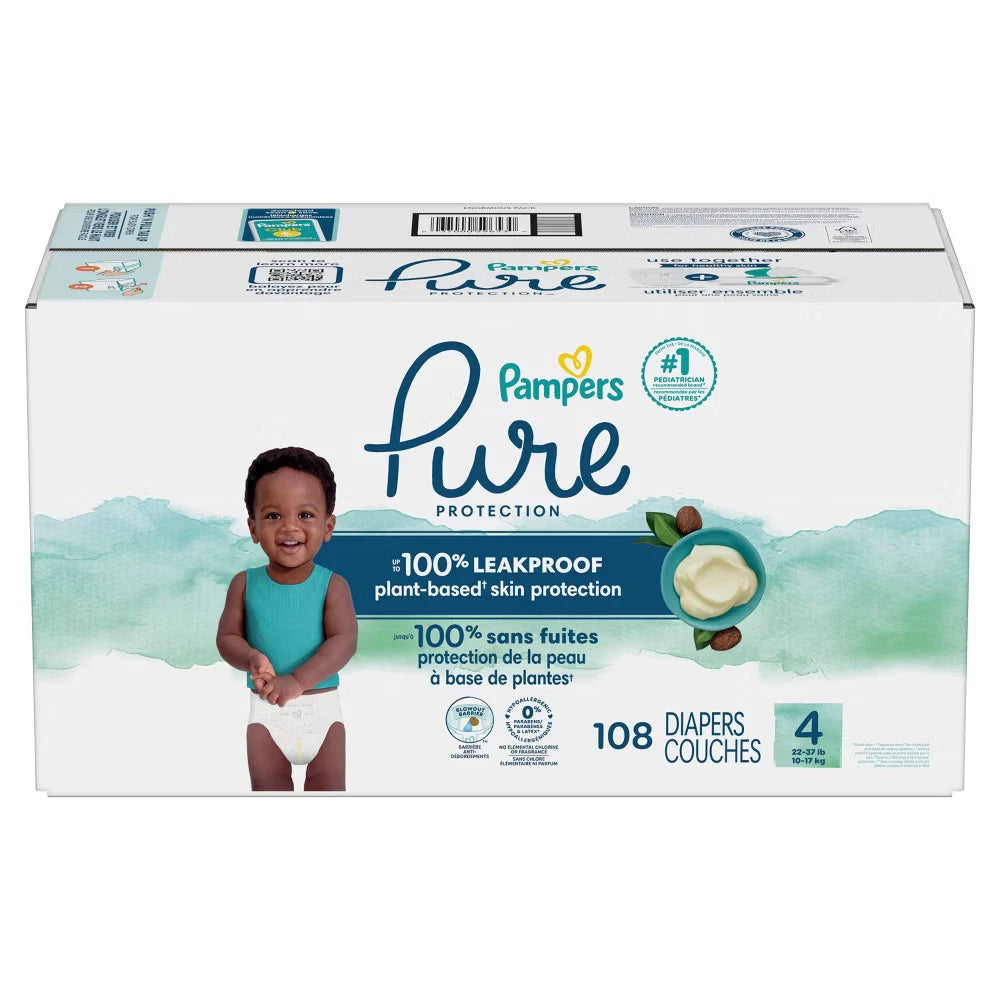 Pampers Pure Protection Baby Diapers Size 4 – 108 Count Hypoallergenic Pack