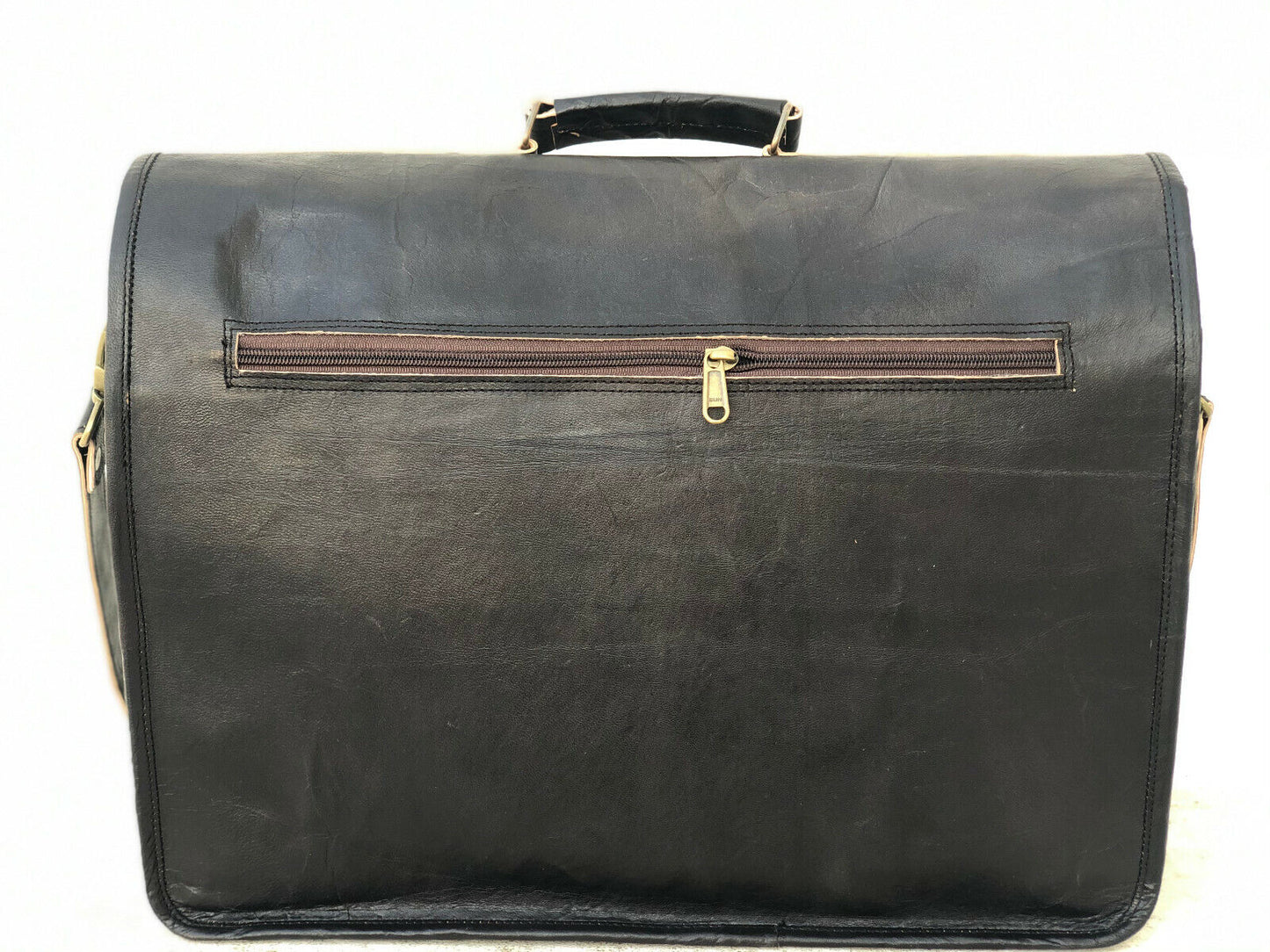 18" Black Leather Messenger Men Shoulder Laptop Satchel Briefcase Vintage Bag