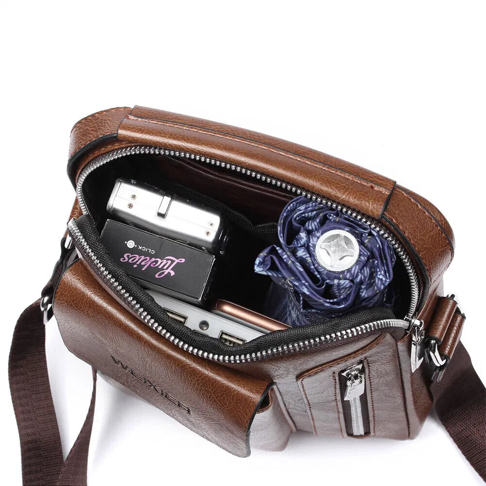 Men's PU Leather Messenger Bag Waterproof Handbag Cross Body Tote Shoulder Satchel